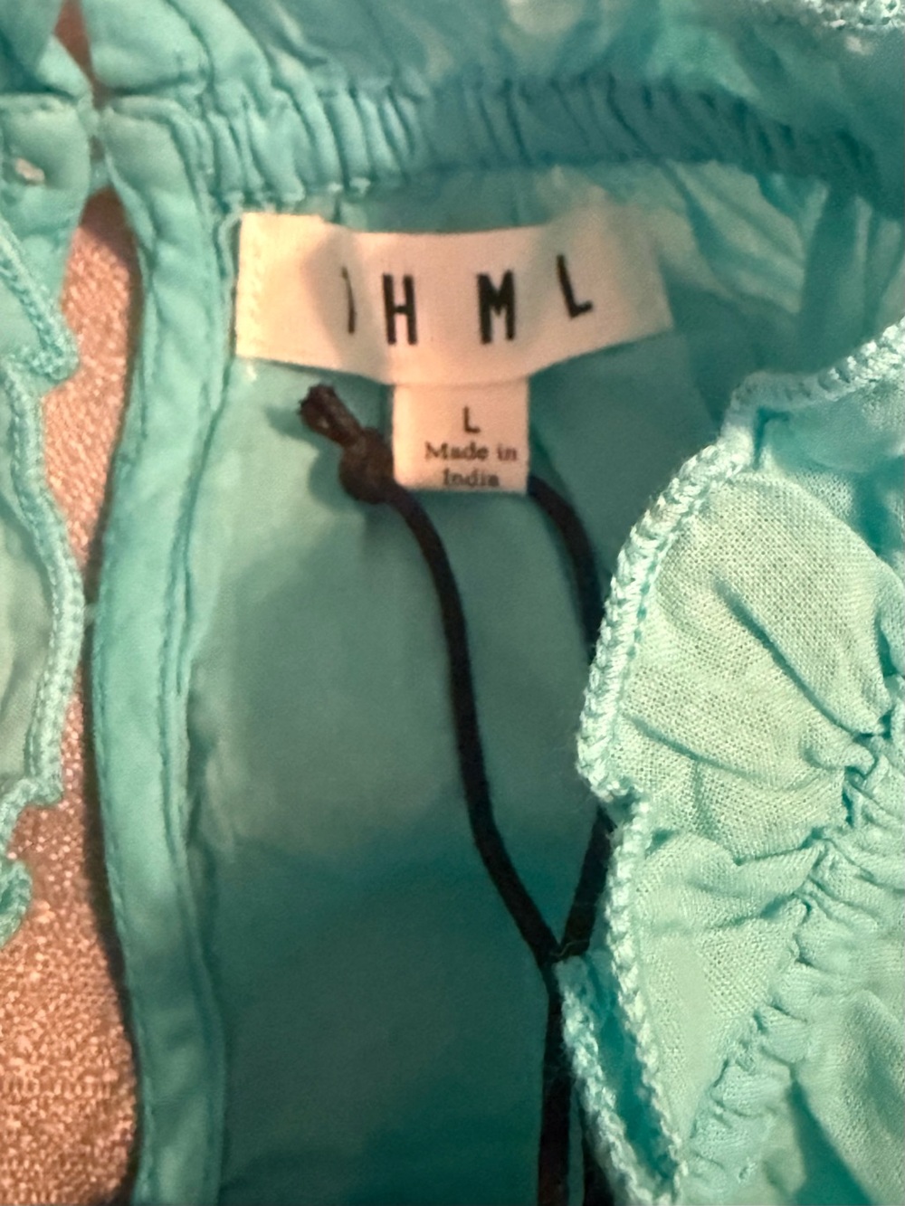 Women’s Turquoise Ruffle-Neck Short Sleeve Top - Picture 6 of 14